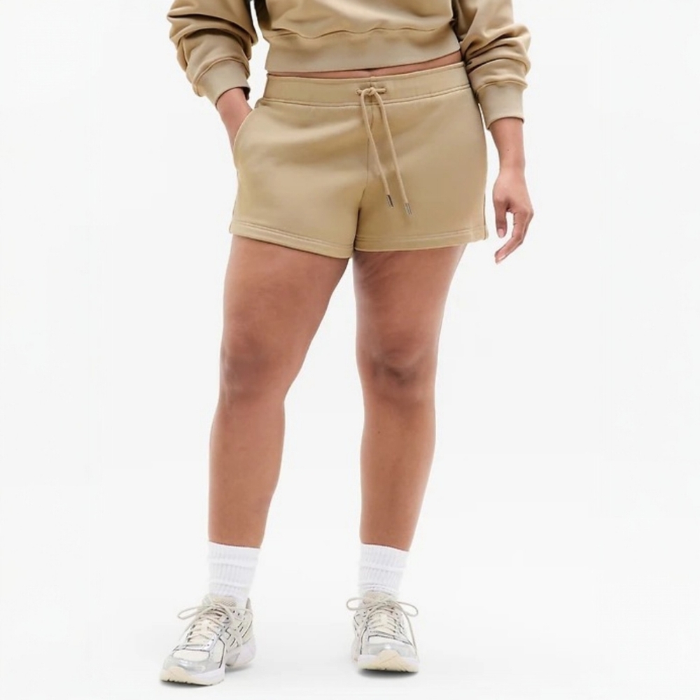 Athleta Heavyweight Terry Sportie Shorts Ecru Mid Rise 3" Lounge L NWT